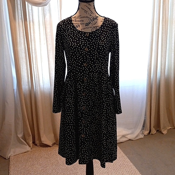 Nine.Eight Women's Button-Down Skater Mini Spring Summer Dress black with dots - Picture 12 of 15